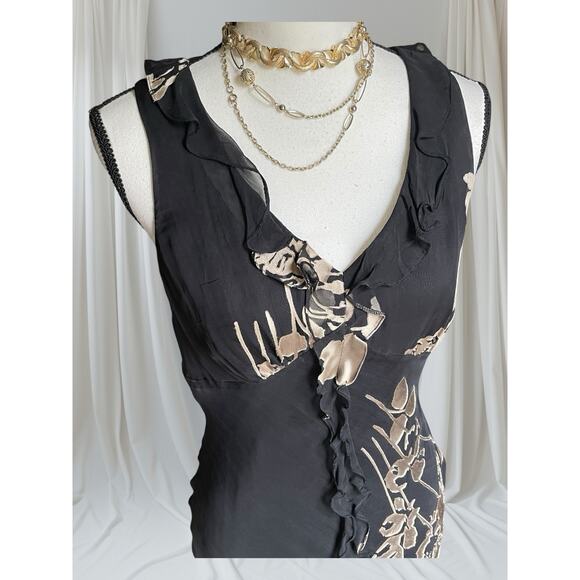 Sue Wong Womens Silk BurnedOut Midi Slip Black Tan dress 90s Y2K Vintage 12 L 10 - Picture 5 of 15
